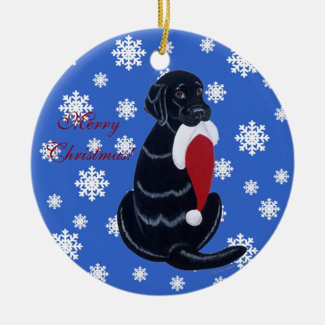 Ornement En Céramique Black Lab personnalisé Noël Santa Hat (Devant)