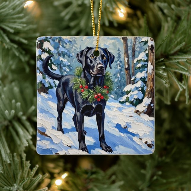 Ornement En Céramique Black Lab Serene Winter Forest Christmas Holiday (Arbre)