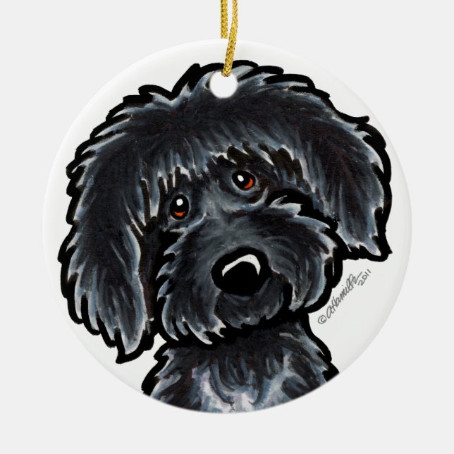 Ornement En Céramique Black Labradoodle Art Personnalisé (Devant)