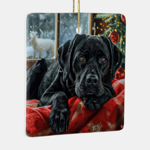 Ornement En Céramique Black Labrador Chien Festive de Noël