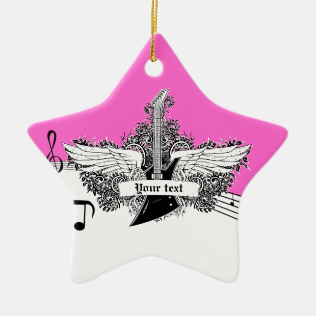 Ornement En Céramique Black white hot pink electric guitar with wings (Devant)