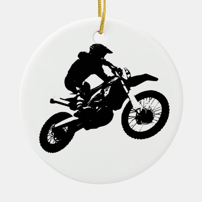 Ornement En Céramique Black White Pop Art Motocross Motorcyle Sport (Devant)