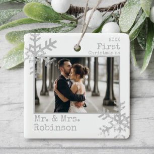 Ornement En Céramique Blanc 1er Noël M. & Mme Photo