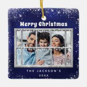 Ornement En Céramique Bleu argent neige photo hiver