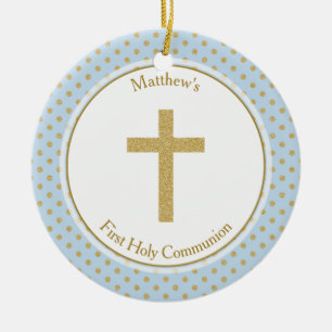 Ornement En Céramique Bleu de communion avec Pois d'or