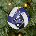 Ornement En Céramique 🏐 Bleu foncé, Blanc et Noir Personnalisez le voll<br><div class="desc">Joueur de volleyball Sport Ornement de Noël. Impressionnez votre joueur de volley-ball avec ce design do-it-yourself nom dans un design foncé BLEU, BLANC ET NOIR. Un grand cadeau pour n'importe quel joueur de volley-ball, ventilateur de volley-ball ou entraîneur d'équipe de volley-ball. 📌 Assurez-vous que le texte se trouve en dessous...</div>