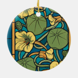 Ornement En Céramique Bleu jaune Nasturtium Fleur Nouveau Motif