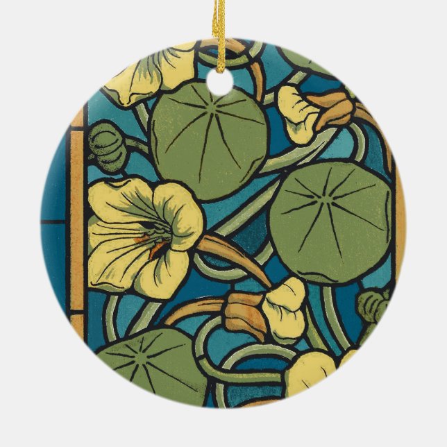 Ornement En Céramique Bleu jaune Nasturtium Fleur Nouveau Motif (Dos)