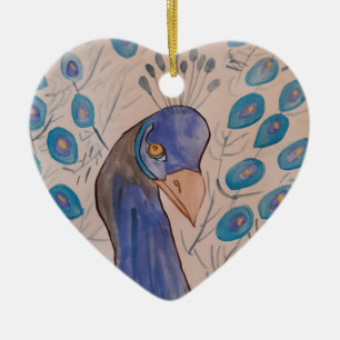 Ornement en céramique bleu Peacock