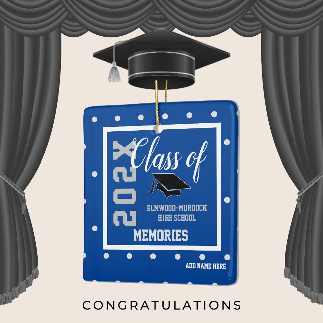 Ornement En Céramique Bleu Personnalisé Graduation Noël (Graduation gifts boys love)