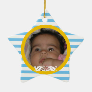 Ornement En Céramique Bleu rayures 1ère photo de Noël Ornament