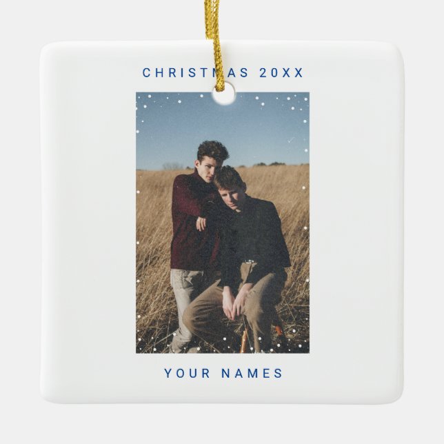 Ornement En Céramique BLEUE Snowfall Photo Texte Bruit Film Overlay (Devant)