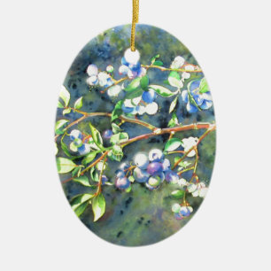 Ornement En Céramique Bleuets, fruit romantique Peinture d'aquarelle