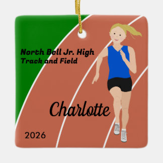 Ornement En Céramique Blonde Track et Field Girl Bleu noir