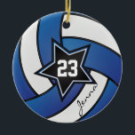 Ornement En Céramique Blue and White Star Volleyball 2<br><div class="desc">Ornement de Noël de volley-ball prêt pour vous à personnaliser. ⭐ Ce Produit est 100% Personnalisable. *****Cliquez sur le BOUTON PERSONNALISER pour ajouter, supprimer, déplacer, redimensionner, modifier, tourner, etc... n'importe quel graphique ou texte ou utilisez les zones de remplissage. ⭐ 99% de mes designs dans mon magasin sont faits en...</div>