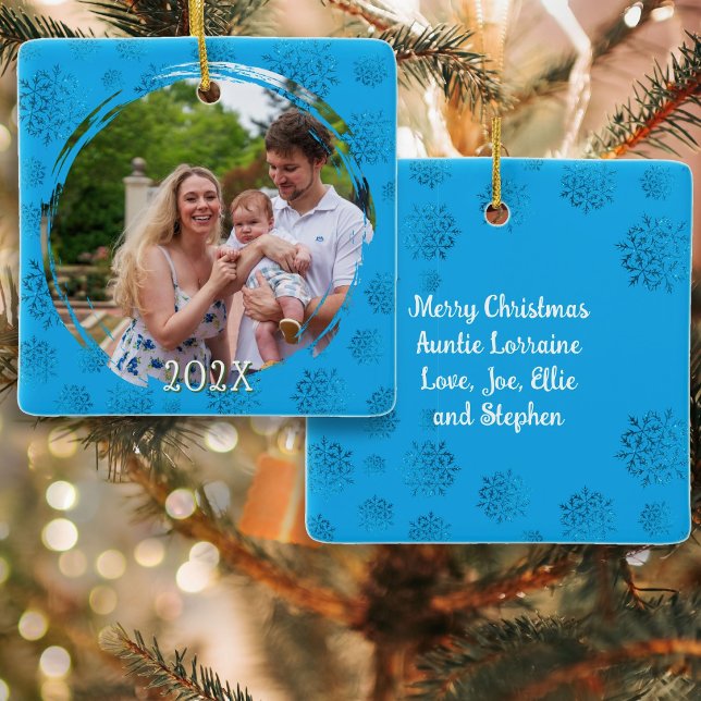 Ornement En Céramique Blue Christmas Brushstroke Frame Photo Ornament (Créateur téléchargé)