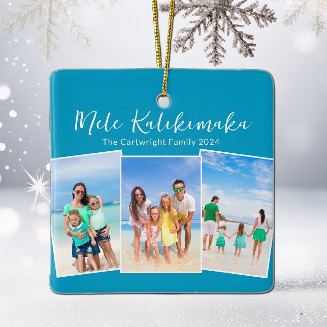 Ornement En Céramique Blue Mele Kalikimaka Beach Trier Photo Noël (Créateur téléchargé)