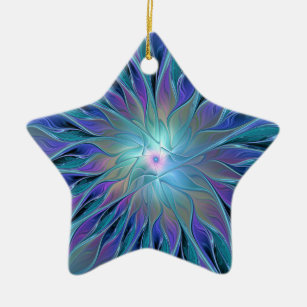 Ornement En Céramique Blue Purple Flower Dream Abstrait Fractal Art