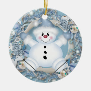 Ornement en céramique Blue Snowman