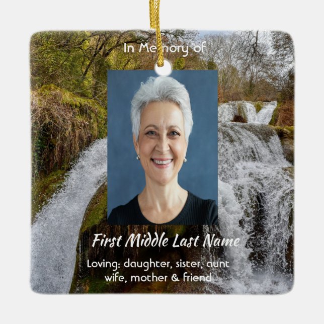 Ornement En Céramique Bluebells Waterfall Landscape  Memorial Keepsake  (Devant)