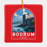 Ornement En Céramique Bodrum Castle Turkey Travel Art Vintage<br><div class="desc">Bodrum conception de déplacement vectoriel rétro. Bodrum est une ville de la péninsule de Bodrum,  qui s'étend de la côte sud-ouest de la Turquie à la mer Égée. La ville dispose de baies jumelles avec vue sur le château de Bodrum.</div>