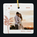 Ornement En Céramique Bohemian Beach Palm Tree Photo Ceramic Ornament<br><div class="desc">Bohemian beach palm tree and stars,  holiday photo ornament in rustic terracotta orange.</div>