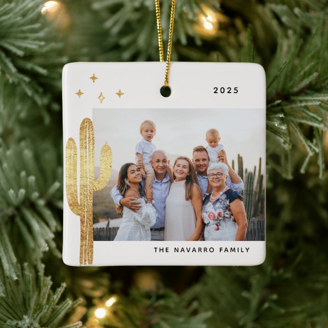 Ornement En Céramique Bohemian Desert Cactus Photo Ceramic Ornament (Arbre)