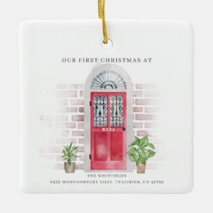 Ornement En Céramique Boho Premier Noël Nouvelle Maison Porte Rouge Chic