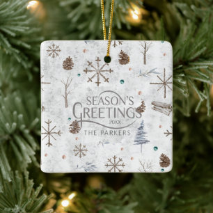 Ornement En Céramique Boho Twigs & Pinecone Christmas ID986