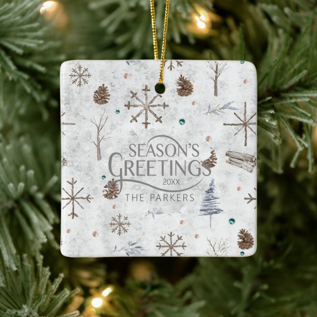 Ornement En Céramique Boho Twigs & Pinecone Christmas ID986 (Arbre)