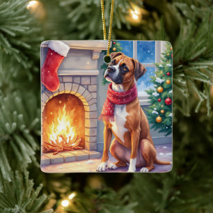 Ornement En Céramique Boîte à Cheminee Festive Boxer Art de Noël