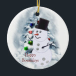 Ornement En Céramique Bon Bowlidays Snowman<br><div class="desc">Happy Bowlidays Snowman est juste trop mignon et sera aimé par tous les bowlers. Cette conception sera un succès au bowling. Entièrement personnalisable pour personnaliser avec vos photos et texte si vous le souhaitez.</div>
