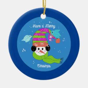 Ornement en céramique Bon Noël bonhomme de neige