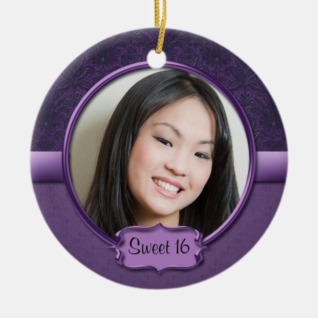 Ornement En Céramique Bonbon floral 16 à brocard pourpre à deux tons (Devant)