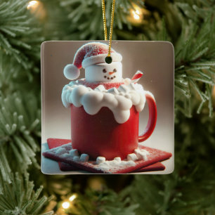 Ornement En Céramique Bonhomme de neige au chocolat chaud de Noël