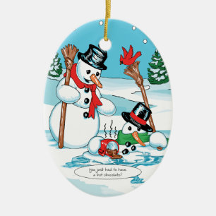 Ornement En Céramique Bonhomme de neige drôle avec la bande dessinée d