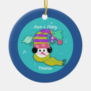 Ornement en céramique Bonhomme de neige Oiseaux Jo
