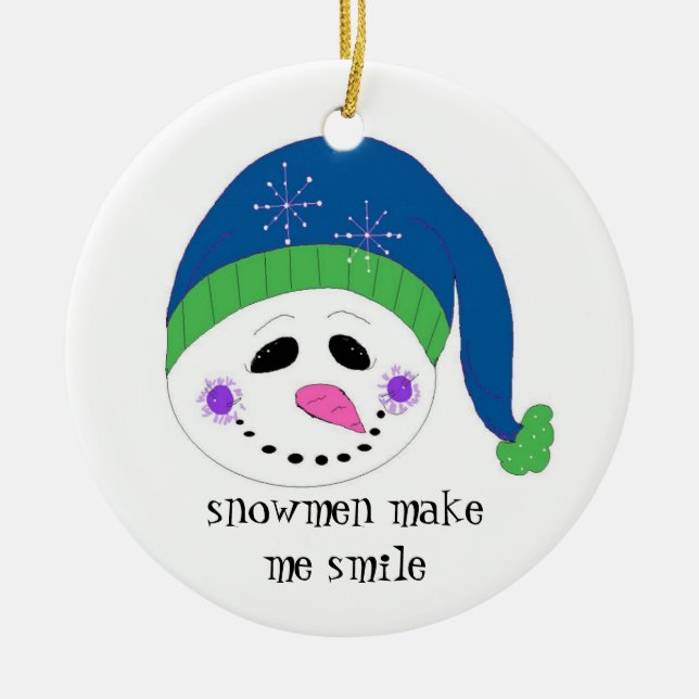 Ornement En Céramique Bonhomme de neige souriant (Devant)
