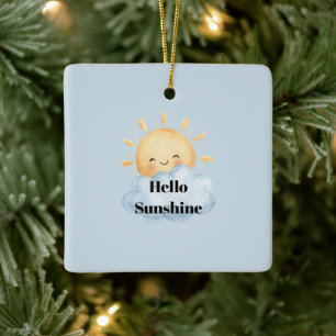 Ornement En Céramique Bonjour Sunshine Jaune Soleil Nuage Joyeux Noël