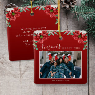 Ornement En Céramique Bonnes Fêtes Poinsettia Photo Noël