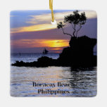 Ornement En Céramique Boracay Beach, Philippines,<br><div class="desc">Plage de Boracay,  Philippines,  coucher de soleil et voilier avec photo pittoresque.</div>