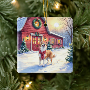 Ornement En Céramique Border Collie Country Barn Noël à l'aquarelle