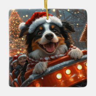 Ornement En Céramique Border Collie Montagnes Russes de Noël