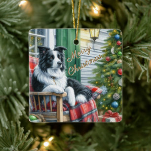 Ornement En Céramique Bordure Collie Amoureux des chiens Cadeau de Noël