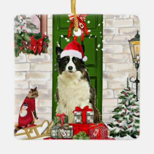 Ornement En Céramique Bordure Collie Chien Noël