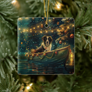 Ornement En Céramique Bordure Collie Noël Festive Voyage