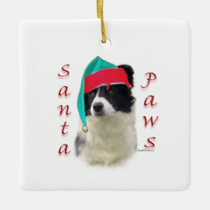 Ornement En Céramique Bordure Collie Père Noël Paws