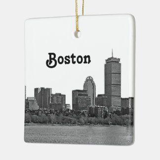 Ornement En Céramique Boston Skyline Gravé