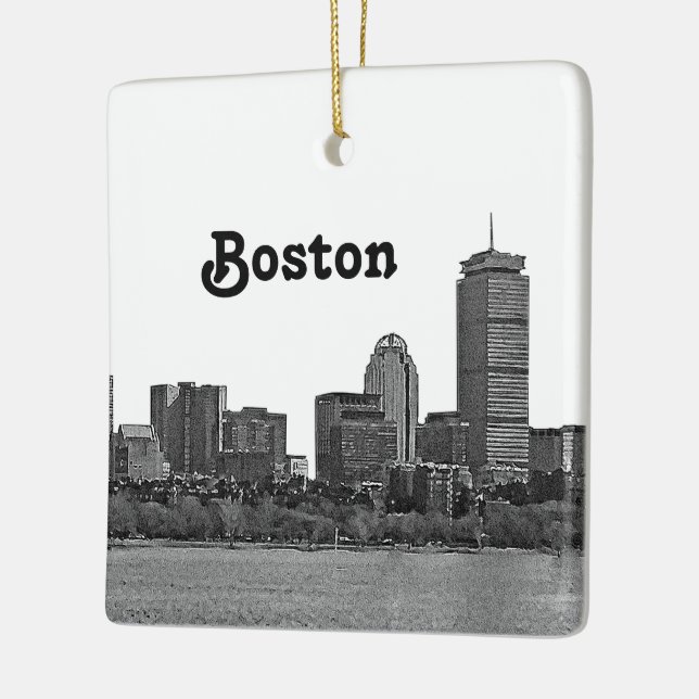 Ornement En Céramique Boston Skyline Gravé (Gauche)