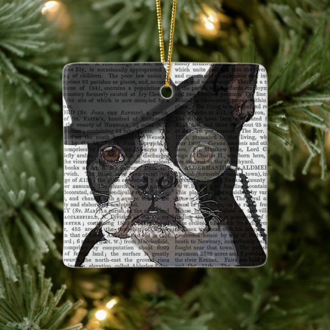 Ornement En Céramique Boston Terrier, Formal Hound et Casquette (Arbre)